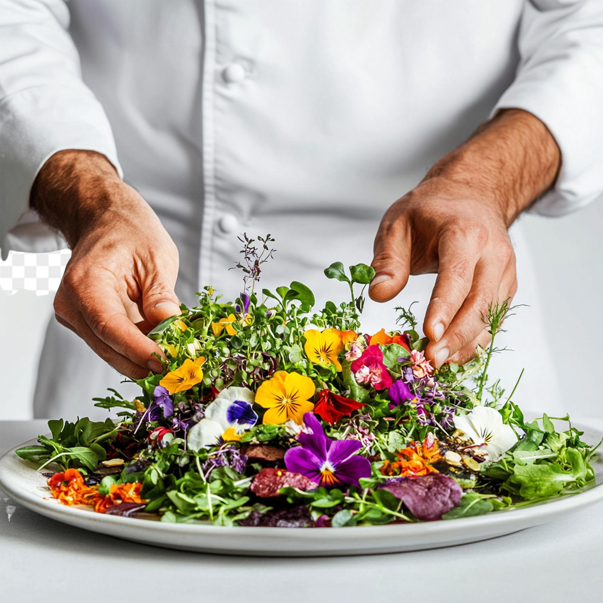 Chef arranging a rustic plate with seasonal vegetables